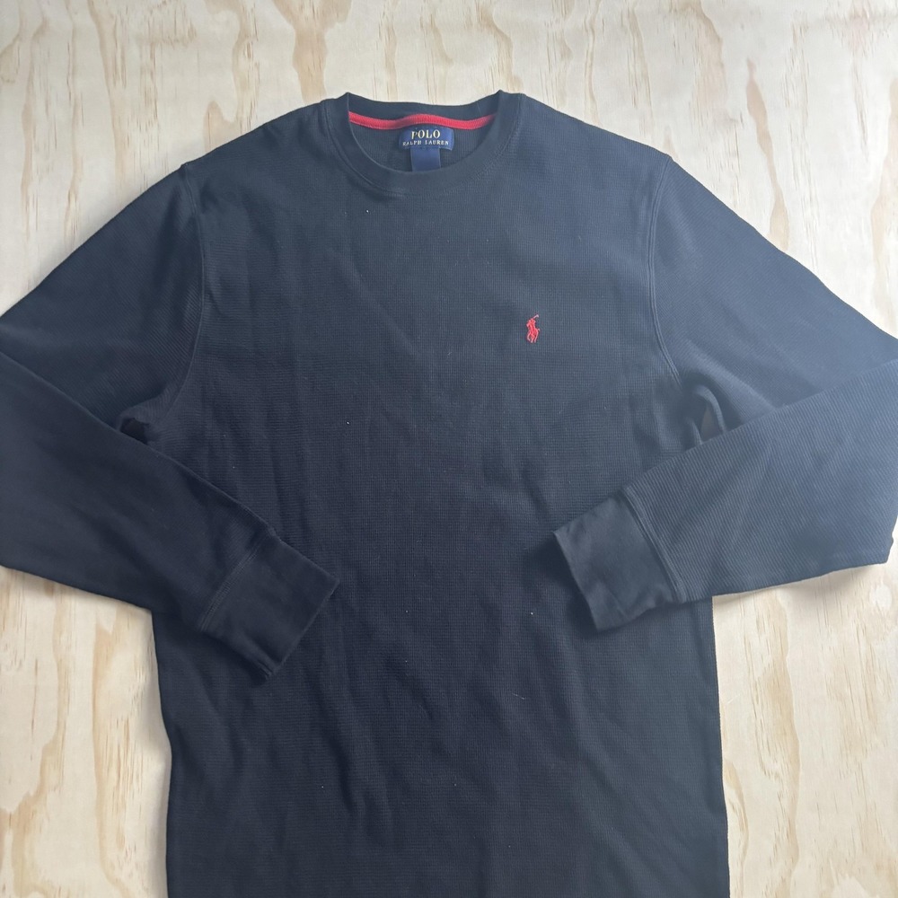 Polo Ralph Lauren Shirt Mens Large Black Thermal Waffle Knit Long Sleeve Tee